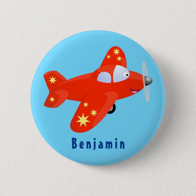 Macaron Rond 5 Cm Caricature de vol d'avion rouge mignon (Devant)