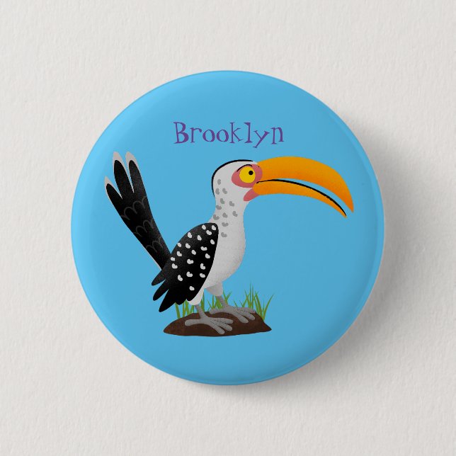 Macaron Rond 5 Cm Caricature d'oiseau de safari de barbecue jaune am (Devant)