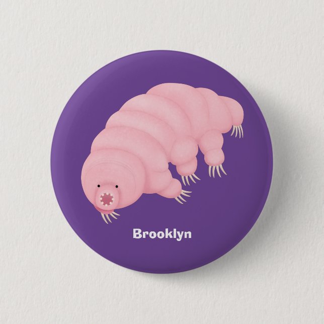Macaron Rond 5 Cm Caricature d'ours d'eau tardigrade rose mignon (Devant)