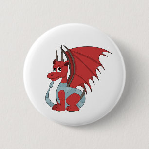Macaron Rond 5 Cm Caricature Dragon Rouge