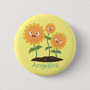 Macaron Rond 5 Cm Caricature joli tournesol souriant illustration