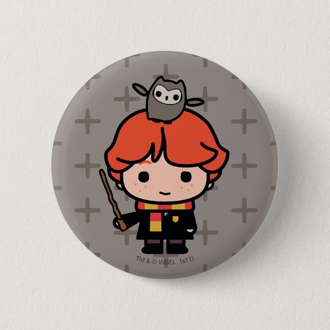 Macaron Rond 5 Cm Caricature Ron Weasley et Pigwidgeon (Devant)
