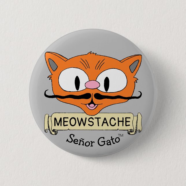 Macaron Rond 5 Cm Caricature Señor Gato MEOWSTACHE Mustache Cat (Devant)