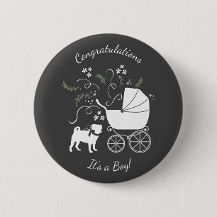 Macaron Rond 5 Cm Carlin Chien Baby shower Thème Chien Chiot Neutre 