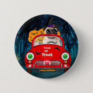Macaron Rond 5 Cm Carlin Chien voiture voiture effrayant Halloween