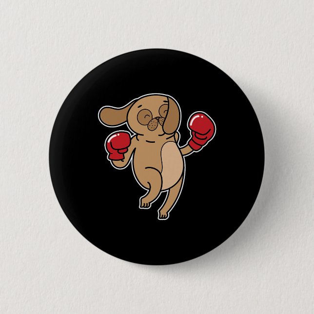 Macaron Rond 5 Cm Carlin Dog fait la boxe (Devant)