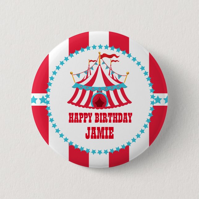 Macaron Rond 5 Cm Carnaval ou tente de cirque, bouton d'anniversaire (Devant)