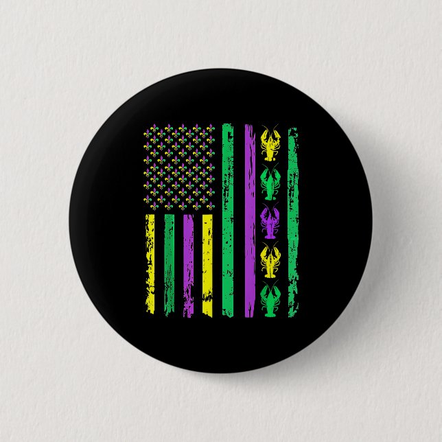 Macaron Rond 5 Cm Carnival Mardi Gras Usa American Flag Crawfish Par (Devant)