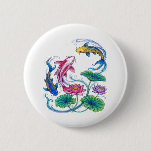 Macaron Rond 5 Cm Carpe Koi Japonaise Mandala Style Traditionnel
