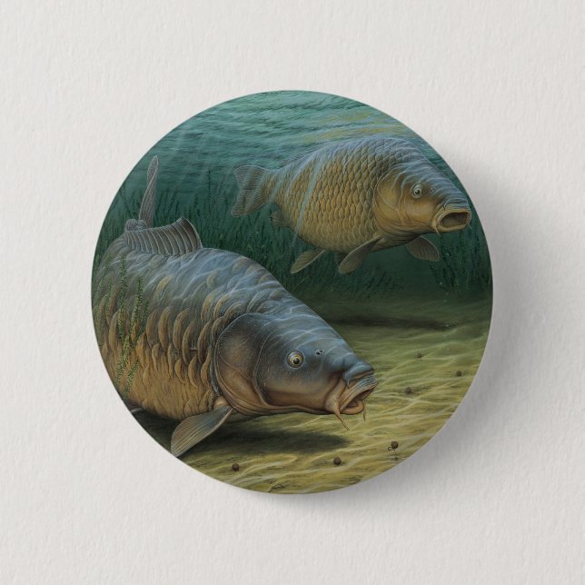 Macaron Rond 5 Cm Carpe pêchant la carpe deux (Devant)