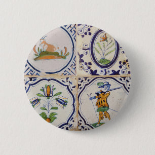 Macaron Rond 5 Cm Carreaux de Delft hollandais vintage Art de la pot