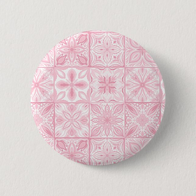 Macaron Rond 5 Cm Carreaux ornés en rose (Devant)