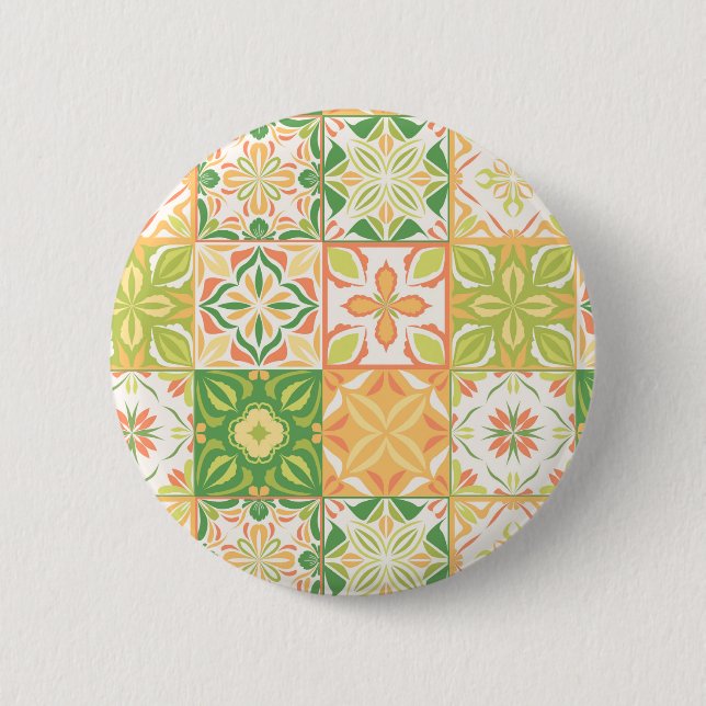 Macaron Rond 5 Cm Carreaux ornés en vert et jaune (Devant)