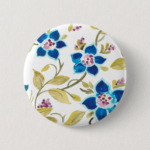 Macaron Rond 5 Cm Carrelage floral de l'abbaye - Blooms bleus