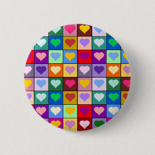 Macaron Rond 5 Cm Carrés multicolores de coeur