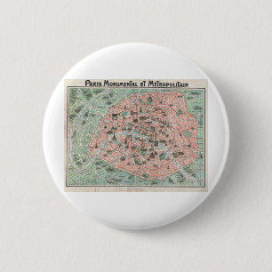 Macaron Rond 5 Cm Carte 1932 d'art déco de Paris, France