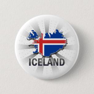 Macaron Rond 5 Cm Carte 2,0 de drapeau de l'Islande