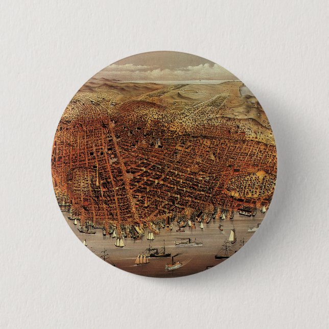 Macaron Rond 5 Cm Carte aérienne antique de San Francisco, Californi (Devant)
