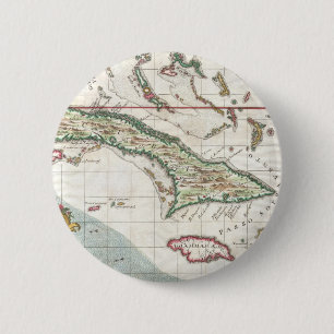 Macaron Rond 5 Cm Carte ancienne de Cuba et de la Jamaïque (1763)
