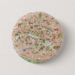 Macaron Rond 5 Cm Carte ancienne de Paris (1920)