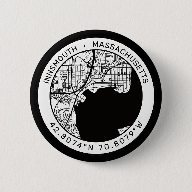 Macaron Rond 5 Cm Carte de la ville d'Innsmouth Lovecraft (Devant)