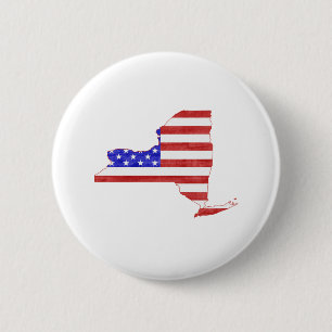 Macaron Rond 5 Cm Carte de l'état du drapeau des États-Unis de New