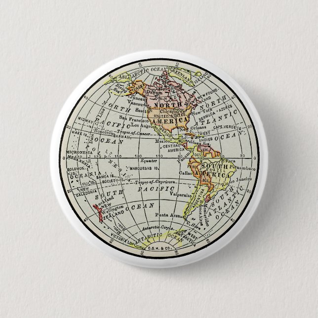 Macaron Rond 5 Cm Carte de l'hémisphère occidental Globe Travel (Devant)