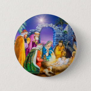 Macaron Rond 5 Cm Carte de Noël chrétienne