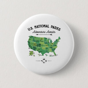 Macaron Rond 5 Cm Carte des 62 parcs nationaux Vintage camping Hiki