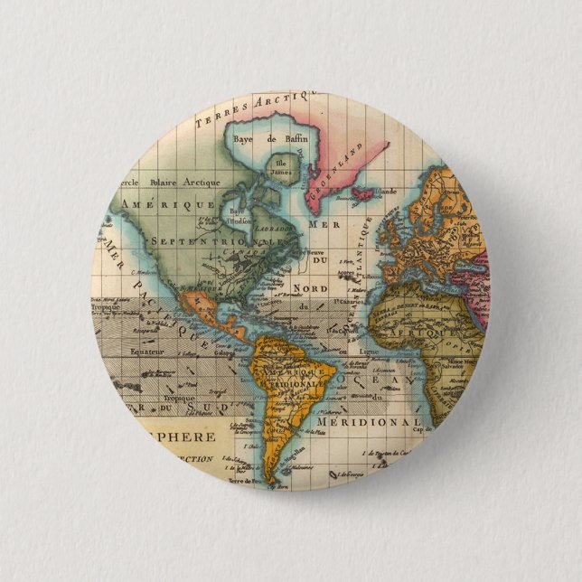 Macaron Rond 5 Cm Carte du monde 1700s Antique Continents (Devant)