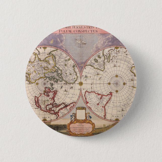 Macaron Rond 5 Cm Carte du monde antique (Devant)
