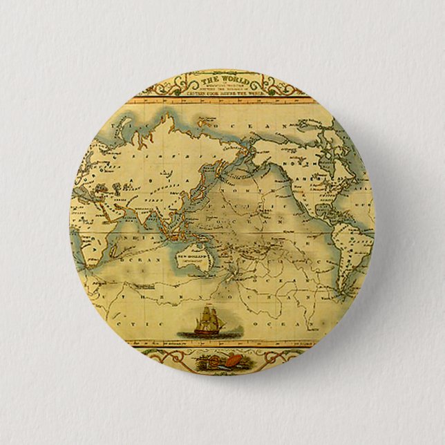 Macaron Rond 5 Cm Carte du monde antique (Devant)