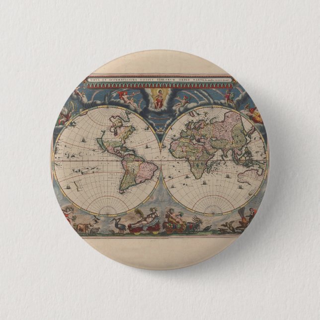 Macaron Rond 5 Cm Carte du monde antique : Art de la cartographie hi (Devant)