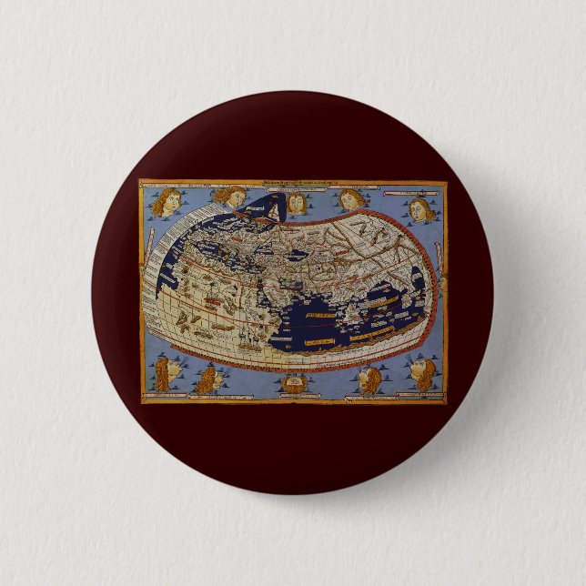 Macaron Rond 5 Cm Carte du monde antique Ptolémée, Johannes d'Arnshe (Devant)