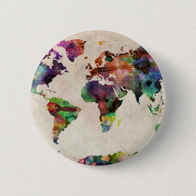 Macaron Rond 5 Cm Carte du monde Aquarelle urbaine (Devant)