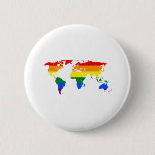 Macaron Rond 5 Cm Carte du monde LGBTQ Rainbow