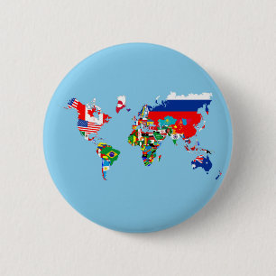Macaron Rond 5 Cm carte du monde symbole du drapeau du pays silhouet