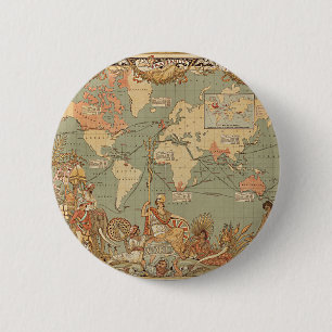Macaron Rond 5 Cm Carte du monde victorien Vintage de l'Empire brita