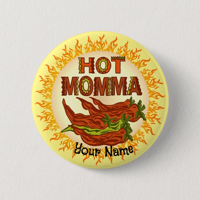 Macaron Rond 5 Cm Carte Hot Momma (Devant)
