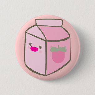 Macaron Rond 5 Cm carton de lait kawaii fraise visage heureux
