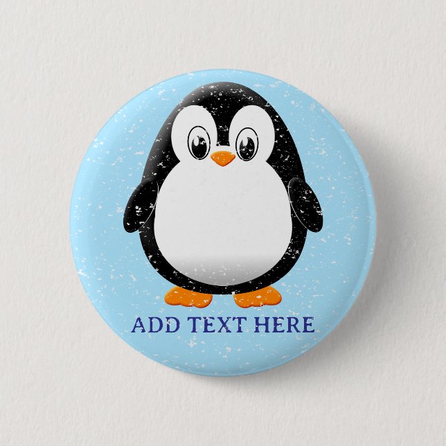 Macaron Rond 5 Cm Carton en pingouin mignon hiver personnalisé (Devant)