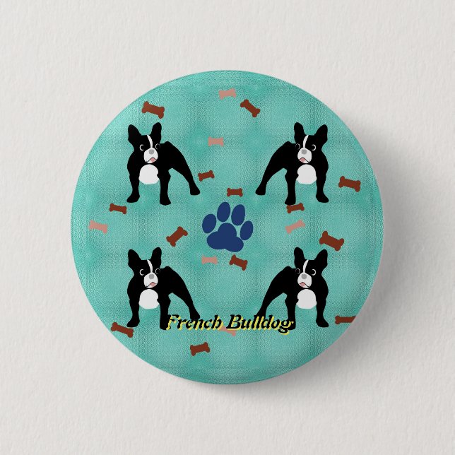 Macaron Rond 5 Cm Cartoon Frenchie (Devant)