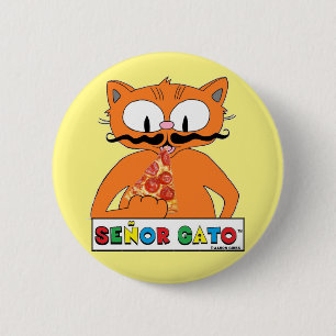 Macaron Rond 5 Cm Cartoon Mustache Cat Eating Pizza
