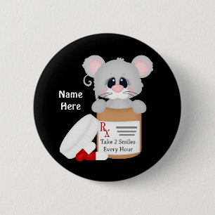 Macaron Rond 5 Cm Cartoon Nurse Mouse bouton ajouter le nom