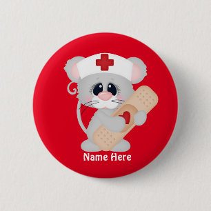 Macaron Rond 5 Cm Cartoon Nurse Mouse bouton ajouter le nom