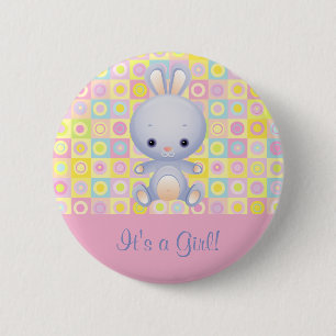 Macaron Rond 5 Cm Cartoon Rabbit C'est une fille Faire-part de naiss