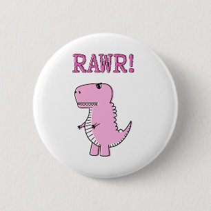Macaron Rond 5 Cm Cartoon T-Rex Dinosaur Mignonne Et Rose En Colère