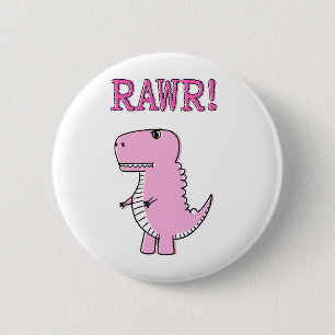 Macaron Rond 5 Cm Cartoon T-Rex Dinosaur Mignonne Et Rose En Colère