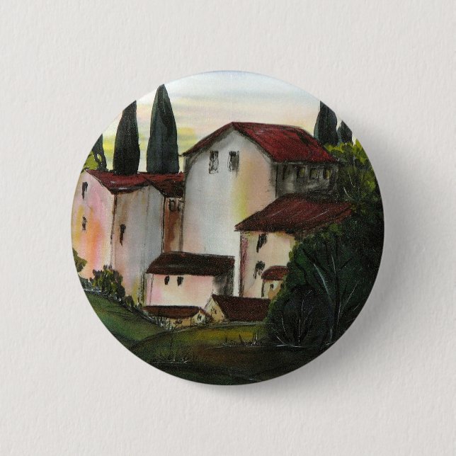 Macaron Rond 5 Cm Casa de Pueblo Dibujo Toscane Italie Campagne (Devant)