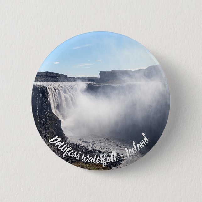 Macaron Rond 5 Cm Cascade de Dettifoss dans le parc national de Vatn (Devant)